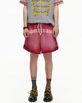 EMO Garment Washed Diamond Quilted Shorts Red