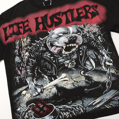 Life Hustlers Vintage Skull Graphic Black T‑Shirt