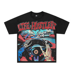 Life Hustlers Skeleton Car Graphic Two‑Tone T‑Shirt