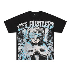 Life Hustlers Blind‑Folded Angel Graphic Black T‑Shirt