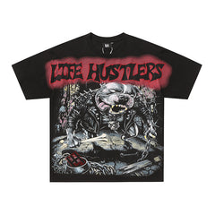 Life Hustlers Vintage Skull Graphic Black T‑Shirt