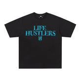 Life Hustlers Turquoise H‑Logo Black T‑Shirt