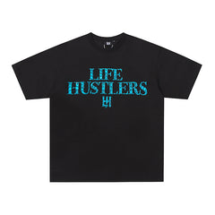Life Hustlers Turquoise H‑Logo Black T‑Shirt