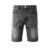 Purple jeans Men’s Grey Washed Denim Shorts with Sparkling Studded Sunburst Design Streetwear Fashion Style 5094