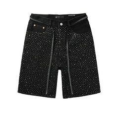 Purple Jeans Mens Black Denim Shorts with Allover Rhinestone Embellishments and Sparkling Party Street Style 5095