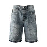 Purple Jeans Luxury Hip Hop Denim Shorts with Glittering Rhinestone Embellishments and Vintage Washed Look 5102