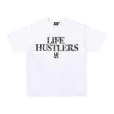 Life Hustlers White Distressed H‑Logo T‑Shirt