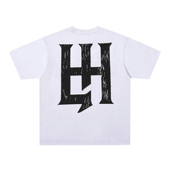 Life Hustlers White Distressed H‑Logo T‑Shirt