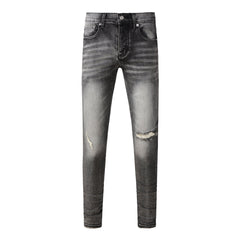 Purple Jeans Men Classic Streetwear Jeans Distressed Grey Ripped Skinny Fit 9103