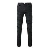 Purple Jeans Men Distressed Black Skinny Jeans with Heavy Ripped Design and Grunge Streetwear Vibe 9108