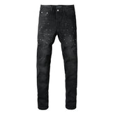 Purple Mens Black Skinny Jeans with Gradient Rhinestone Embellishment Sparkling Night Sky Inspired Denim 9130