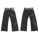 WANNA LAB Sword Bone Laser Burn Flower Baggy Original Cow Pants Bending Knife Waist Splicing Plush Ice Blue Stitching