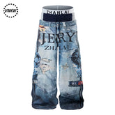 American street heavyweight three waisted 3D printed wide leg work pants for men and women, loose and versatile clean fit long pants