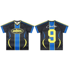 Corteiz Soccer Jersey T-Shirt - Black/Blue/Yellow