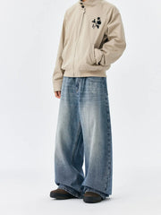 MEDM Flower Vine Laser Burnout Washed Machete Jeans