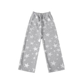 WHOOSIS (unknown name) logo embroidered with stars, full of printed sweatpants, casual pants, spring and autumn couples