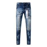 Purple Jeans Mens Jeans Man Jeans Pants Designer Black Skinny Stickers Light Wash Ripped Motorcycle (9062-9051)