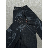 WANNA LAB Ghost Hand Laser Burnt Straight Tube Wide Matsubara Cowboy Pants Six or Seven Minutes Short Half Hairy Leather Brand