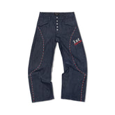 WANNA LAB 26SS racing track with stitching embroidery curved knife Baggy cutting original denim long pants