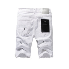 Purple jeans The New Jeans Mens Personality Trend Fashion Hole White Jean Shorts 5021
