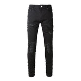Purple Jeans Men's Slim Fit Black Jeans with Wrinkled Details, Patches, and Ripped Design (602-8520)