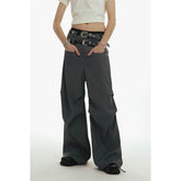 Unfesno (UN) Grey style double waisted 460G fabric pleated silhouette hanging Western pants gray suit pants