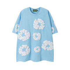 Denim Tears Cotton Wreath Graphic T-Shirt - Light Blue / Oversized Streetwear