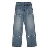 MEDM Gemstone Studded Double Knee Washed Jeans