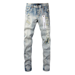 Purple Jeans New Blue Vintage Personality Fashion Ripped Jeans (9058-9050)