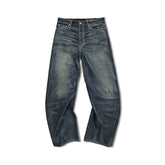 LINBESUI logo WANNA LAB 26SS hand waxed pleated cat whiskers curved knife washed denim pants