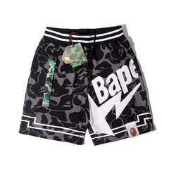 BAPE Style Basketball Mesh & Camo Shorts - Black/Grey
