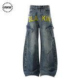China-Chic American retro vintage wash wide leg jeans male baggy scimitar lovers casual micro la overalls
