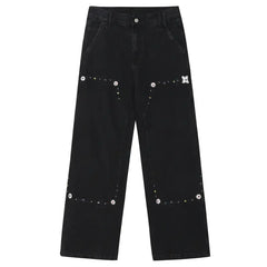 MEDM Gemstone Studded Double Knee Washed Jeans