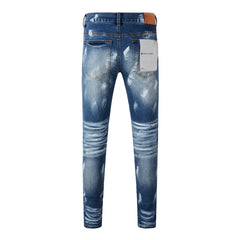 Purple Jeans Mens Jeans Man Jeans Pants Designer Black Skinny Stickers Light Wash Ripped Motorcycle (9062-9051)