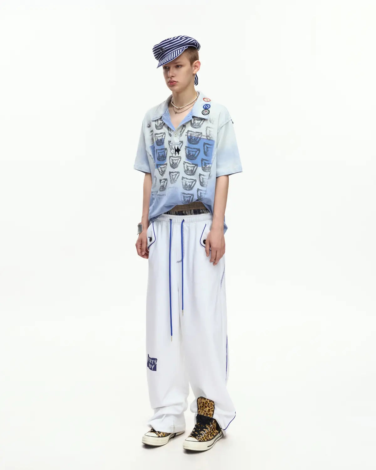 EMO Embroidered Straight-Leg Sweatpants White
