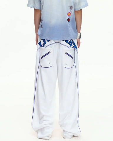 EMO Embroidered Straight-Leg Sweatpants White