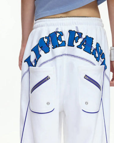 EMO Embroidered Straight-Leg Sweatpants White