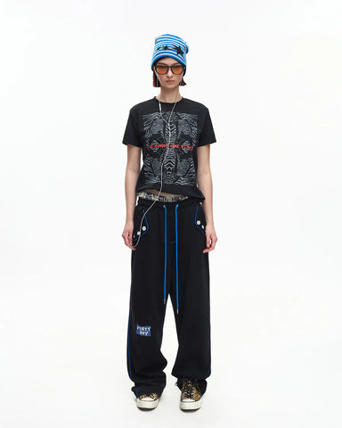 EMO Embroidered Straight-Leg Sweatpants Black