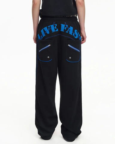 EMO Embroidered Straight-Leg Sweatpants Black