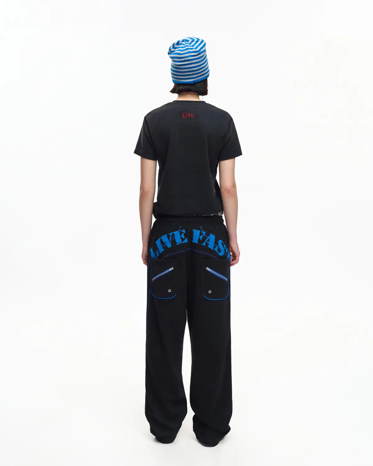 EMO Embroidered Straight-Leg Sweatpants Black