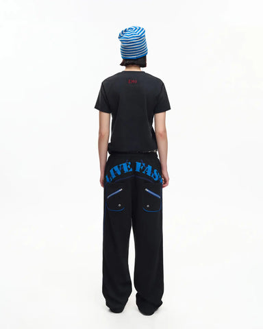 EMO Embroidered Straight-Leg Sweatpants Black