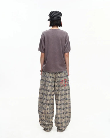 EMO Vintage Plaid Balloon Trousers Brown