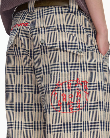 EMO Vintage Plaid Balloon Trousers Brown