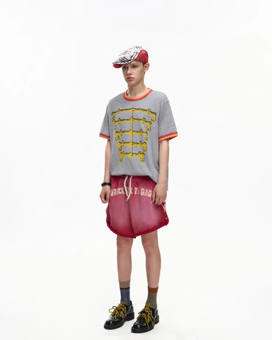 EMO Garment Washed Diamond Quilted Shorts Red