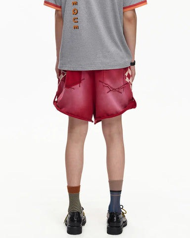 EMO Garment Washed Diamond Quilted Shorts Red