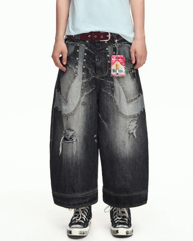 EMO Cropped Washed Denim Jeans