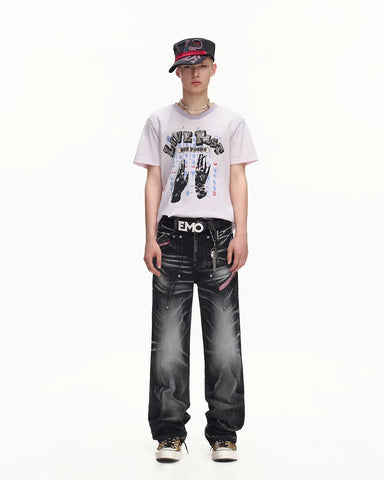 EMO Red Stitch Vintage Wash Slim Jeans