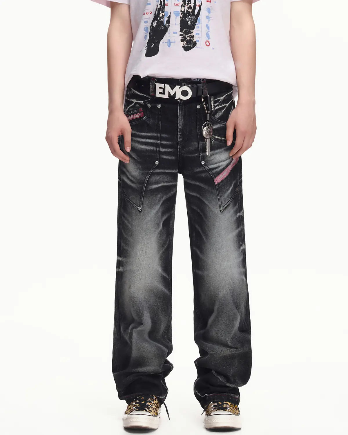 EMO Red Stitch Vintage Wash Slim Jeans