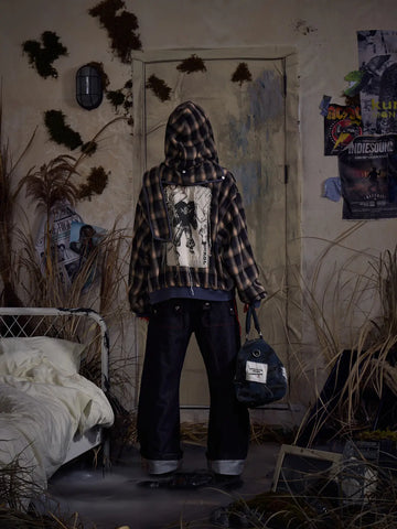 EMO "No Money No Peace" Raw Denim Curved Cut Jeans