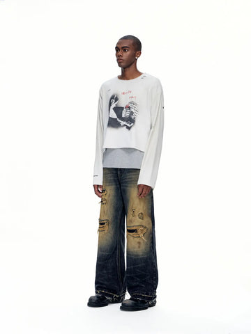 EMO "Keyboard Warrior" Distressed Straight Jeans